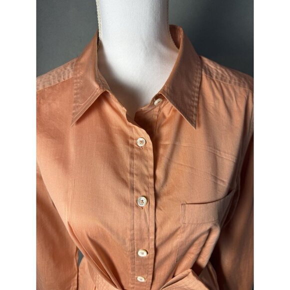 Pell & Co Long Sleeve Shirt Dress Peach Orange Button Up Midi Dress Size 14 - Picture 3 of 16